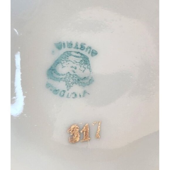 VTG Victoria Austria Green Floral Pattern  Gold edging sugar & creamer set with - Picture 13 of 16